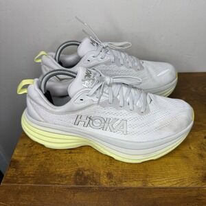 Hoka One One Bondi 8 Running Shoes Women's Size 10 B White Yellow
